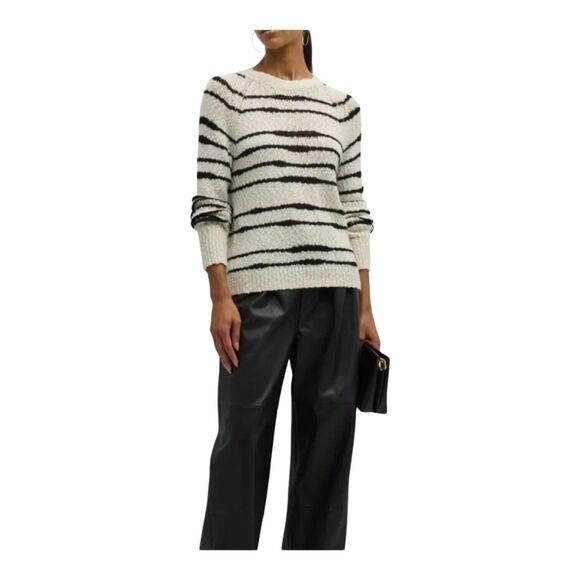 New AUTUMN CASHMERE Striped Crew Neck Sweater Size S Cream Navy Blue Long Sleeve - Picture 1 of 10